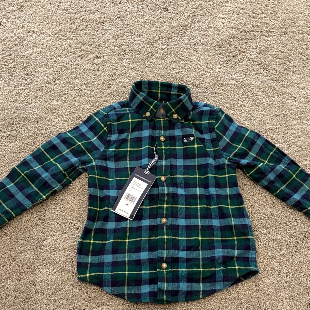 Vineyard Vines Kids Plaid Button Down Shirt in Blue and Green